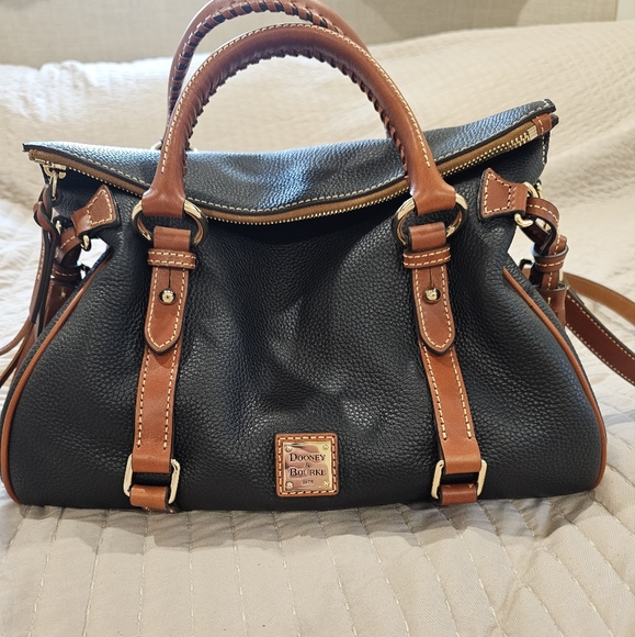 Dooney & Bourke Black and Tan Large Satchel - Picture 1 of 9